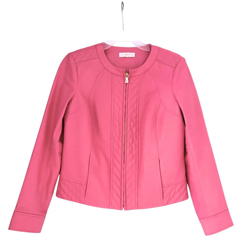 RARE Tory Burch Pink Leather Moto Jacket Size 6